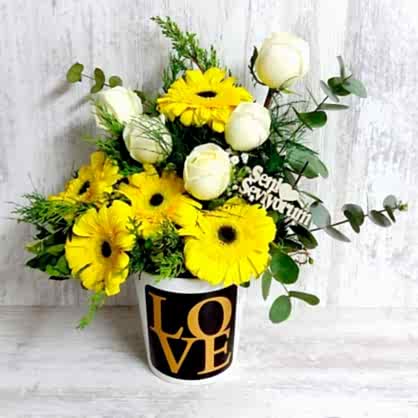 Beyaz Gül ve Sarı Gerbera