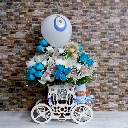 Faytonda Orkide Mavi güllü