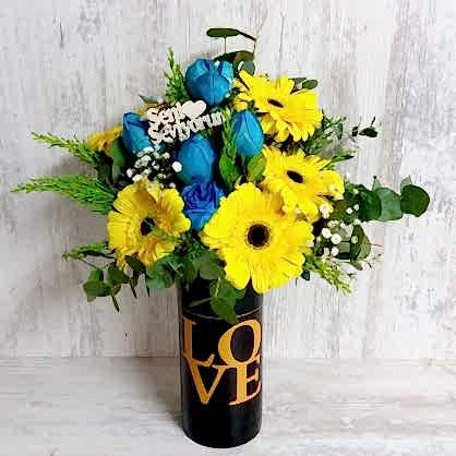 Gold Vazo Mavi Güller