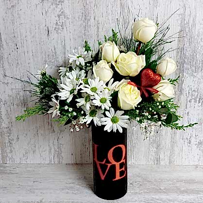 Siyah Vazo Papatya ve Güller