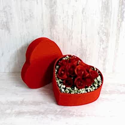 10 Güllü Kırmızı Kadife Kutu
