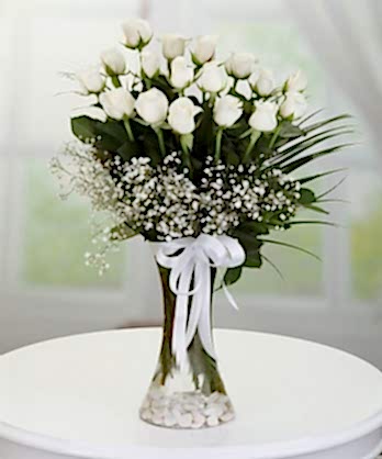 Silindir Vazo Beyaz Güller