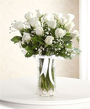 Silindir Vazo Beyaz Güller