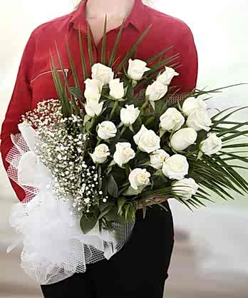 21 Beyaz Gül Buketi