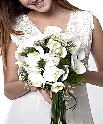 Beyaz Orkide Gelin Buketi