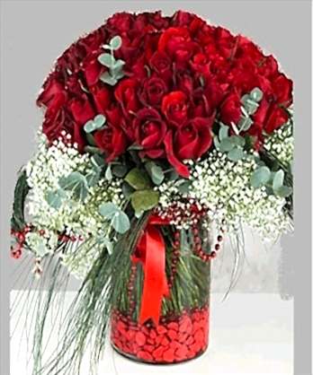 Cam Vazo 51 Kırmızı Gül