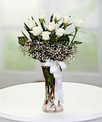 Cam Vazo 9 Beyaz Güller