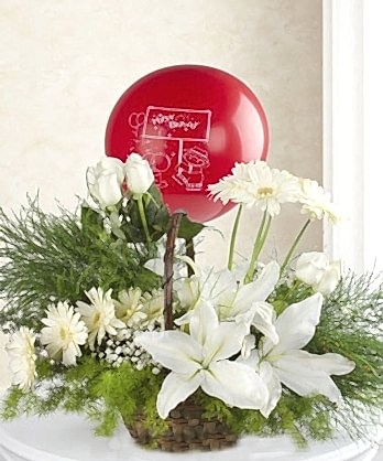 Beyaz Kırmızı Balonlu Aranjman