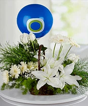 Beyaz Mavi Balonlu Aranjman