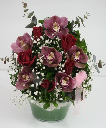 Cam Kasede Orkideler Güller