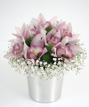 Krom Vazo Pembe Orkideler