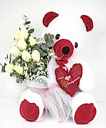 Pelüş Panda Beyaz Güller